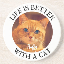 Life is Better with a Cat Custom Photo Name White