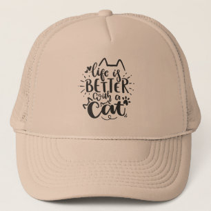 Life Is Better with a Cat – Hand-Drawn Cat Quote Trucker Hat