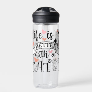 Life is Better With a Cat quote slogan Water Bottle