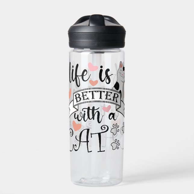 Life is Better With a Cat quote slogan Water Bottle (Front)