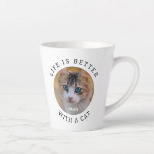 Life is Better with a Cat Quote with Custom Photo  Latte Mug