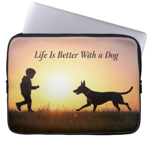 Life Is Better With a Dog, boy and sunshine Laptop Sleeve