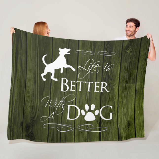 Life is better with a Dog Fleece Blanket - Green (In Situ)