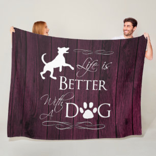 Life is better with a Dog Fleece Blanket - Magenta