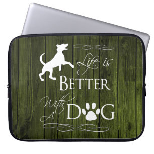 Life is better with a Dog Laptop Sleeve - Green