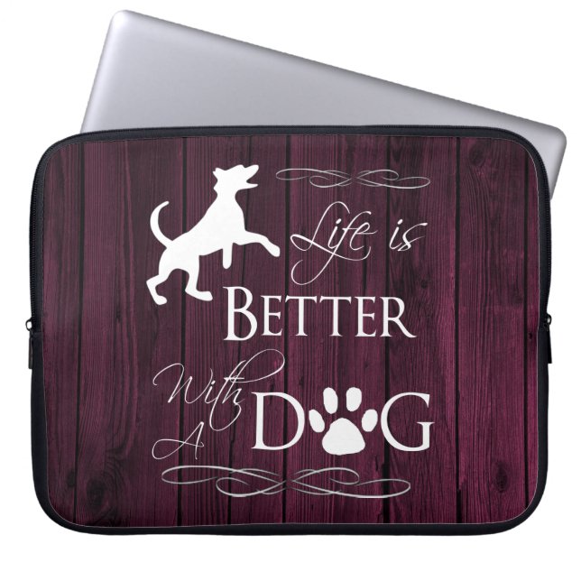 Life is better with a Dog Laptop Sleeve - Magenta (Front)