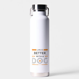 Life is better with a dog modern grey and orange  water bottle