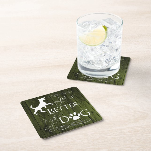 Life is better with a Dog Paper Coaster - Green (Insitu)