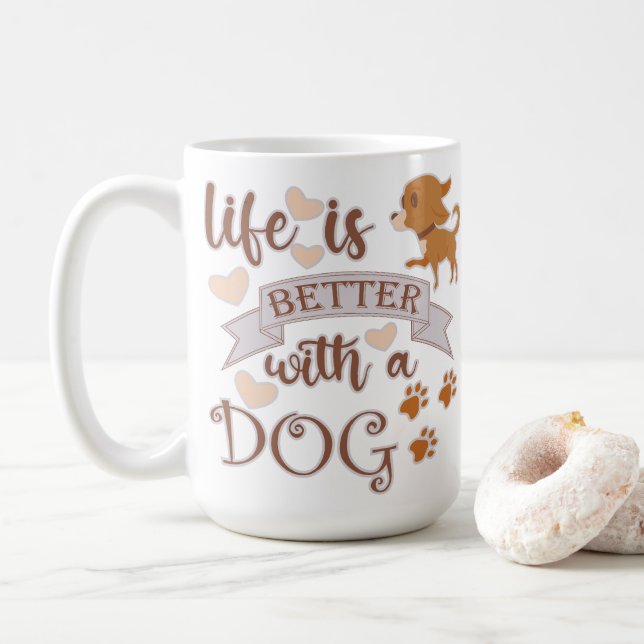 Life is Better With a Dog quote funny chihuahua Coffee Mug (With Donut)