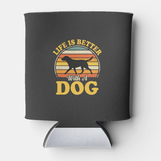 Life Is Better With A Dog Retro Can Cooler (Front)