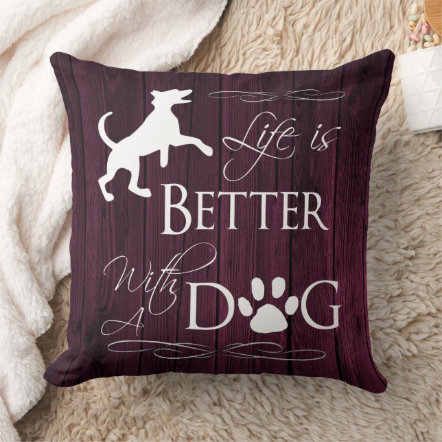 Life is better with a Dog Throw Pillow - Magenta (Blanket)