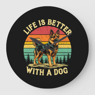 Life Is Better With A Dog - Vintage Sunset Large Clock