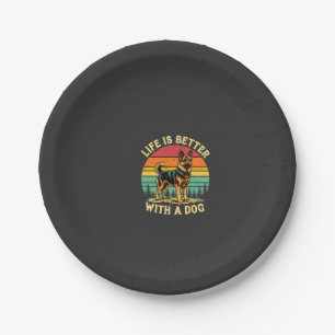 Life Is Better With A Dog - Vintage Sunset Paper Plate