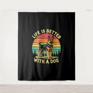 Life Is Better With A Dog - Vintage Sunset Tapestry