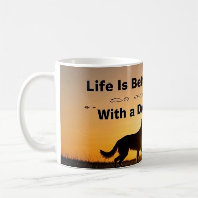 Life Is Better With a Dog, young boy, sunset  Coffee Mug (Left)