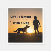 Life Is Better With a Dog, young boy, sunset