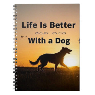 Life Is Better With a Dog, young boy, sunset  Notebook