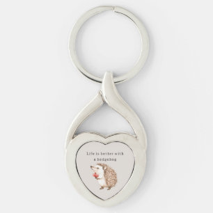 Life is better with a hedgehog hearts keychain