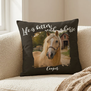 Life Is Better With A Horse Black Custom Throw Pillow