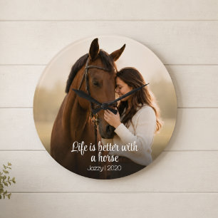 Life Is Better With A Horse Monogram Photo Large Clock