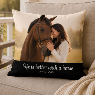 Life Is Better With A Horse Script Monogram Throw Pillow