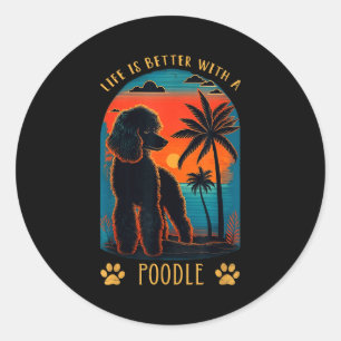Life Is Better With A Odle Sunset Beach Retro Dog Classic Round Sticker