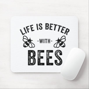 Life is Better with Bees cool honey bee Animal Fan Mouse Pad
