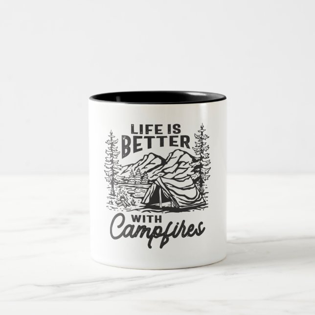 Life is Better With Campfires Outdoor Adventure Two-Tone Coffee Mug (Center)