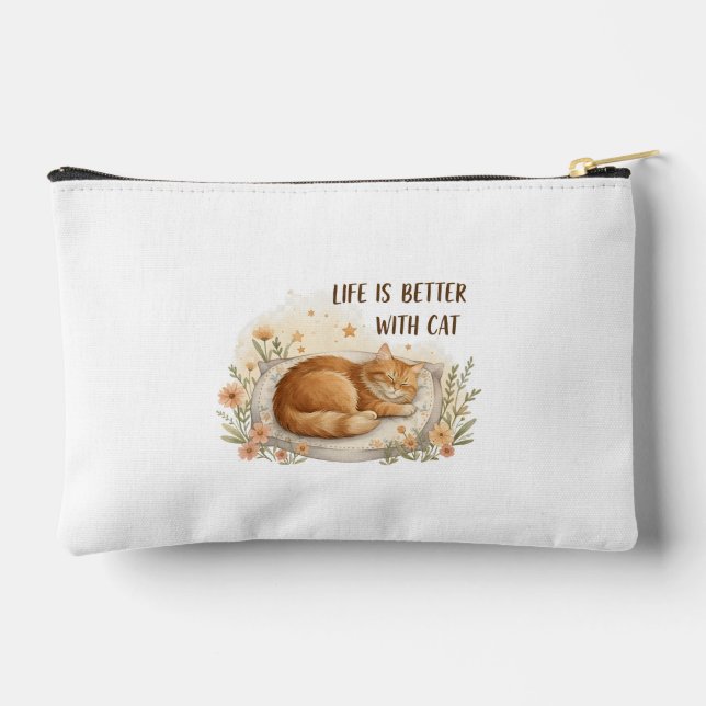 Life is Better with Cat - Cozy Floral Nap Small  Accessory Pouch (Back)