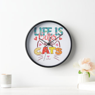 LIFE IS BETTER WITH CATS COLORFUL LETTERING CLOCK