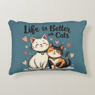 Life is Better with Cats Cute Cat Aesthetic Accent Pillow