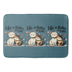 Life is Better with Cats Cute Cat Aesthetic Bath Mat