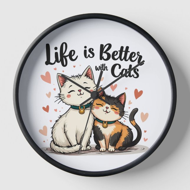 Life is Better with Cats Cute Cat Aesthetic Clock (Front)
