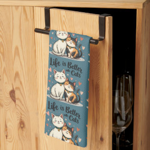 Life is Better with Cats Cute Cat Aesthetic Kitchen Towel