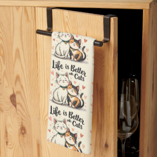 Life is Better with Cats Cute Cat Aesthetic Kitchen Towel