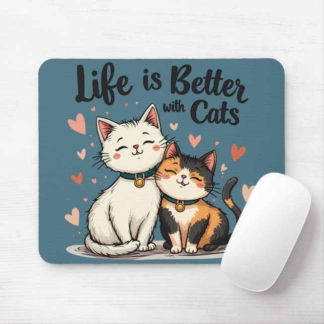 Life is Better with Cats Cute Cat Aesthetic Mouse Pad (With Mouse)