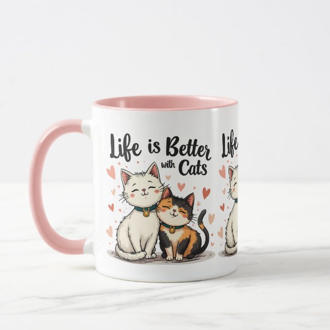 Life is Better with Cats Cute Cat Aesthetic Mug (Left)