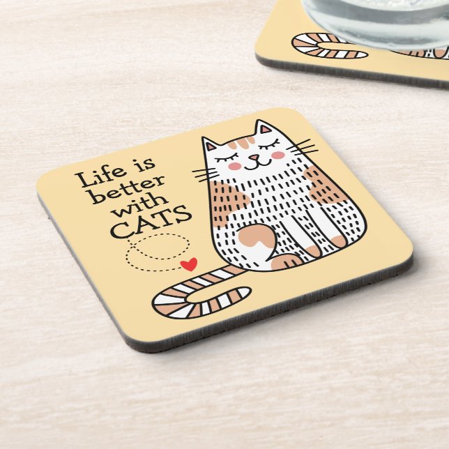 Life Is Better With Cats Doodle Coaster (Left Side)