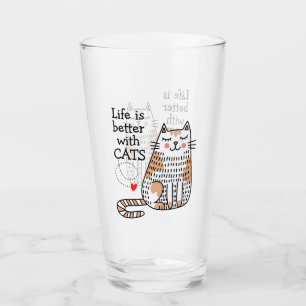 Life Is Better With Cats Doodle Glass