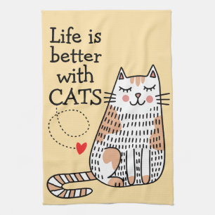 Life Is Better With Cats Doodle Kitchen Towel