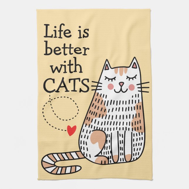 Life Is Better With Cats Doodle Kitchen Towel (Vertical)