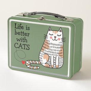 Life Is Better With Cats Doodle Metal Lunch Box