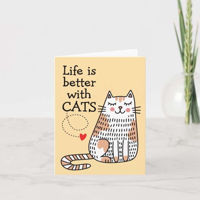Life Is Better With Cats Doodle Note Card (Front)