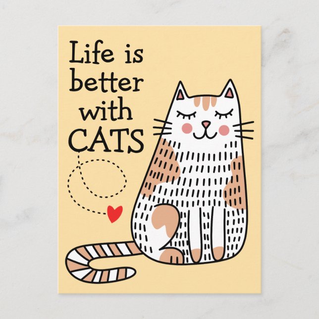 Life Is Better With Cats Doodle Postcard (Front)