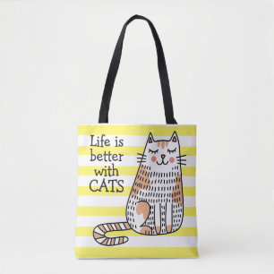 Life Is Better With Cats Doodle Tote Bag