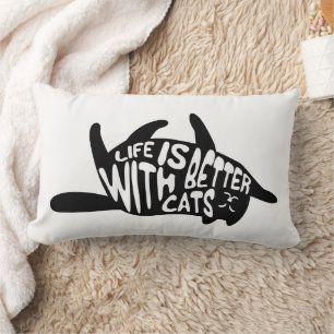Life is better with cats   Fun Typography Lumbar Pillow