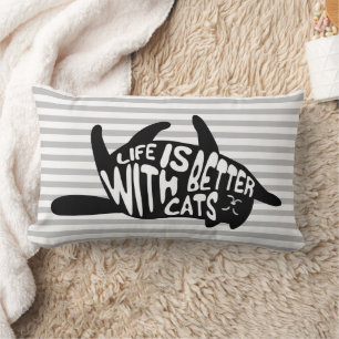 Life is better with cats   Fun Typography Lumbar Pillow