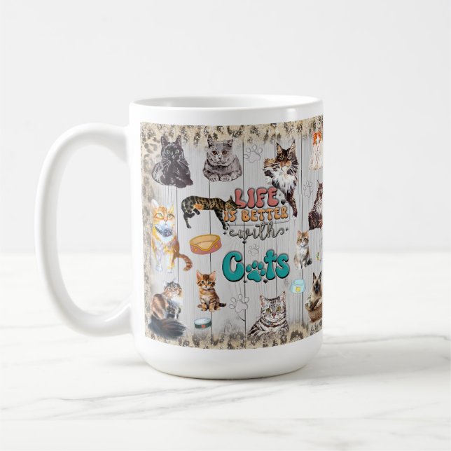 Life Is Better With Cats Personalize Coffee Mug (Left)