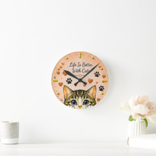 Life Is Better With Cats Wall Clock for Cat Lovers