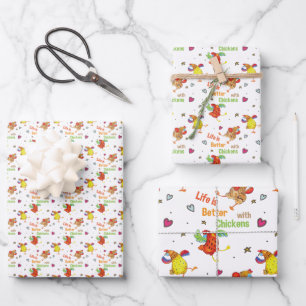 Life is Better with Chickens Watercolor Art Wrapping Paper Sheet